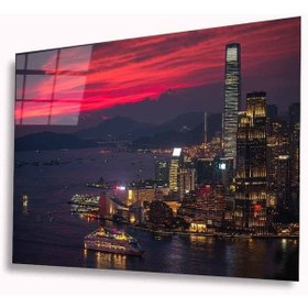 Resim Akşam Şehir Manzarası Cam Tablo 4mm Dayanıklı Temperli Cam 
