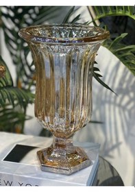 Resim Elta Collection Lüks Füme & Gold Cam Dekoratif Vazo Modern Masa Üstü Ev Aksesuarı Altın 