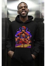 Resim Sevbano Jujutsu Kaisen Manga Baskılı Unisex Oversize Anime Karakter Hoodi Siyah 