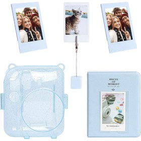 Resim Instax mini 12 Simli Şeffaf Mavi Kılıf Pvc 64'lü Albüm ve Fotoğraf Çerçeveleri Aksesuar Seti 