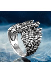 Resim 925 Ayar Gümüş 3d Kartal Tasarım Erkek Yüzük Gümüş 