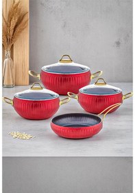 Resim Gökdil Ultra Lüx 7 Prç Set 20-24-28 Derin Tencere 26 Tava Kırmızı Kırmızı 