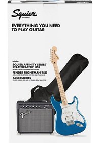 Resim Squier 0372820602 Affinity Stratocaster Hss Elektro Gitar Seti Lake Placid Blue Frontman 15g Amfi Dahil Mavi Strat Hss Seti 