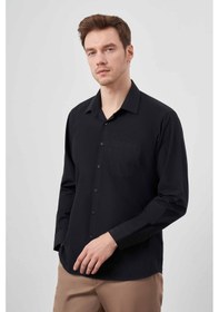 Resim Morven Erkek Siyah Basic Düz Desen Cepli Sert Yaka Regular Fit Gömlek Siyah 