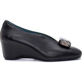 Resim Serapıs Siyah Hakiki Deri Kadın Dolgu Topuk 