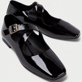 Resim Mubiano Hakiki Deri Collection Kadın Bant Detaylı Sivri Burun Rugan Babet Siyah - Mcsr1007 - S Siyah 