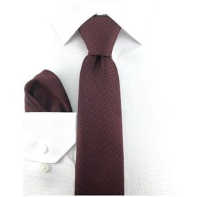 Resim Pierroni Kendinden Desenli Bordo Mendilli Kravat Bordo 