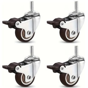 Resim Dashanshop 4 Adet M8x15mm 2 Inç Dişli Kahverengi Tpr Dönen Kilitli 264kg Kapasiteli Mobilya Tekerleği 