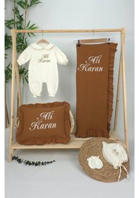 Resim Gros Shop Müslin Yeni Doğan 4katlı Organik %100pamuk Kişiye Özgü Nakışlı Hastane Çıkış Seti Kahverengi Set-1 Kahverengi 