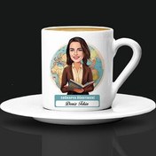 Resim Kadın Coğrafya Öğretmeni Karikatürlü Kahve Fincanı 