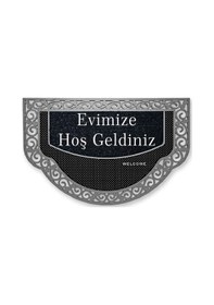 Resim Yarım Ay Modeli Welcome Yazlı Kapı Önü Paspası Evimize Hoş Geldiniz Yazılı Altın Rengi Gri 