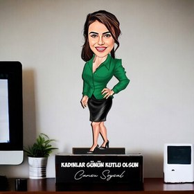 Resim Ofis Çalışanı Güzel Kadın Karikatürlü Biblo 