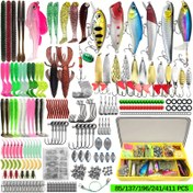 Resim Kutulu Çok Fonksiyonlu Balıkçılık Yem Seti, 85/137/196/241/411 Parça - Yumuşak Yemler, Kaşıklı Yemler, Balık Kancaları, Sert Yemek Aksesuarları, Dayanıklı PVC ve Paslanmaz Çelik, Tuzlu/Tatlı Su Kullanımı İçin Uygun 