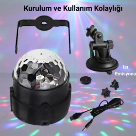 Resim Multizone Uzaktan Kumandalı Sese Duyarlı LED Rgb Yansıtma Efektli Renkli Disko Topu Parti Işığı 