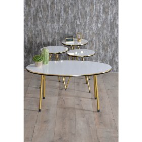 Resim Gold Falez Zigon Sehpa ve Orta Sehpa Elips Set Çift Gold Beyaz Metal 