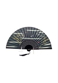 Resim Beluga Yelpaze Bambu Kumaş Serinletici Vintage Siyah Şık Dekorasyon Püsküllü Japon Yelpaze 0174 