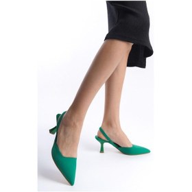 Resim Mubiano Mblnr703-y Kadın Arkası Açık Sivri Burun Saten Yeşil Stiletto & Topuklu Ayakkabı Yeşil 