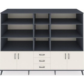 Resim Kronos Dolap 11 Raflı 3 Çekmeceli 4 Kapaklı 220x59x163 Antrasit-a Antrasit-aytaşı 