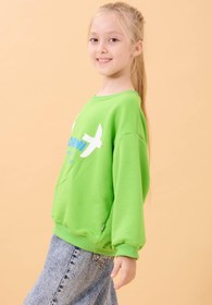 Resim Kız Çocuk Oversize Santorini Baskılı Mevsimlik Sweatshirt - Açık Gül Rengi / 7-8 Yaş 