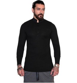 Resim Capotrio Erkek Bohem Uzun Kol Polo Yaka T-Shirt Siyah 