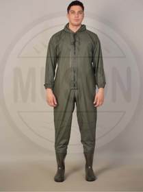 Resim Muson Su Geçirmez Fermuarlı Kapüşonlu Boy Tulum Yağmurluk Çizme Entegreli Koruyucu Giysi 