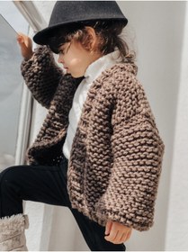 Resim ORGANICMIRA Çocuk Unisex Kahverengi Oversize Ceket Chunky Hırka Bebek Salaş Hırka 