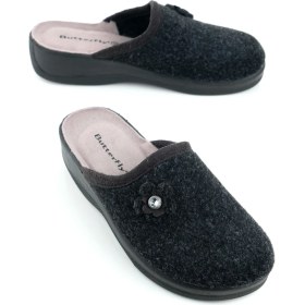 Resim Gezer Butterfly Kadın Kışlık Keçe Rahat Taban Ev Bahçe Terlik 