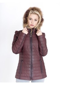 Resim Kadın Gerçek Deri Şişme Kaban Bordo 