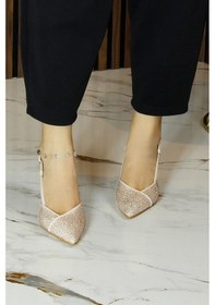 Resim Erkan Saçmacı Sacha Exclusive Ten Krep Taşlı Arkası Açık Sivri Burun İnce Topuklu Abiye Ayakkabı Ten 