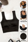 Resim SHİBA Kadın Pamuklu Askılı Crop Pedli Spor Sütyeni Yarım Atlet Büstiyer 