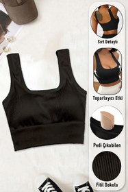 Resim SHİBA Kadın Pamuklu Askılı Crop Pedli Spor Sütyeni Yarım Atlet Büstiyer 