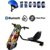 Resim Drift Car Elektrikli Kaykay Hoverboard Kask Dizlik Hediyeli Bluetoothlu 