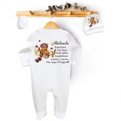 Resim Niles Baby design for baby Hala Yazılı Tulum Set Başınıza Tatlı Işler Yazılı (tulum Bere Eldiven) 