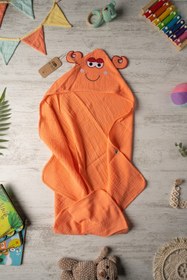 Resim Be'Calm Crab - Yengeç Nakışlı Müslin Organik Pamuk- Banyo Kundak - Turuncu 