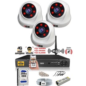 Resim Ids 3 Kameralı 5mp Sony Lensli 1080P Fullhd Güvenlik Kamerası Sistemi - Cepten Izle - 250 Iç 