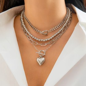 Resim 4 Parça Hip-Hop Minimalist Boncuklu Kolye Seti - Kadınların Çok Yönlü Geometrik T-Bar Kısa Kalp Kolye Takıları - Günlük Kullanım ve Hediye Vermek İçin Uygun - Alaşım Malzemeli 