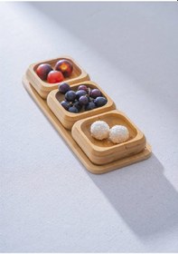 Resim Acar Acr-573 Bambu Tepsili Sunum Kaseleri Açık Bej 