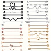 Resim 8 Parça 14G Paslanmaz Çelik Endüstriyel Barbell Kıkırdak Küpeleri - Punk Rock Tarzı Vücut Takısı, 8 Farklı Tasarım (Kalpler, Oklar, Spiral, Zikzak, Dalga, Boncuklu, Dokulu, Düz) - 38mm 1.5 İnç Hipoalerjenik Piercing Aksesuarları Kadın ve Erkekler İçin, Çok Yönlü Vücut Piercing Yüzükleri, Keskin Estetik Aksesuarlar, Parlak Metalik Kaplama 