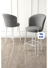 Resim Canisa Fora Serisi 6 Adet Gri Sandalye Mutfak Bar Sandalyesi Babyface Kumaş Beyaz Metal Ayak Sandalye Gri Ayaklar Beyaz 