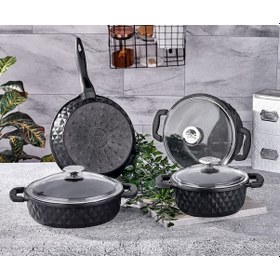 Resim Taç Carabella Döküm 7 Parça Cam Kapak Tencere Seti Siyah 