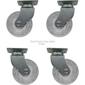 Resim Ofis Koltuk Dolap Etajer 360 Derece Döner 50 x 20 Tablalı Teker Şeffaf 50 mm (4 Adet) 