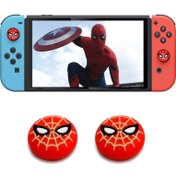 Resim Nintendo Switch 2 Adet Spiderman Kabartma Desenli Analog Başlığı 