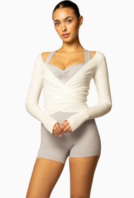 Resim The Studio Wrap Tencel-Spandex Bale Stili Sürdürülebilir Aktif Giyim Kadın Üstü - Beyaz / S 