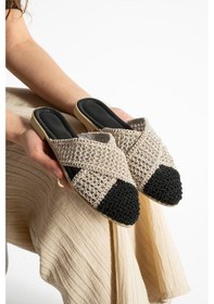 Resim Siyah Örgülü Çapraz Kapalı Kadın Terlik Ev Ve Dış Mekan Terliği Siyah 