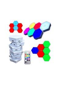 Resim Upway Dokunmatik Çok Renkli Kumandalı Dekoratif Altıgen 6 Lı Led Lamba Seti Çok Renkli 