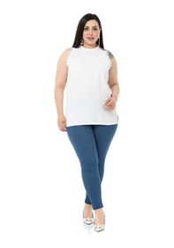 Resim Disentis Büyük Beden Yaka Detaylı Kolları Dantelli Beyaz Bluz-beyaz Beyaz 