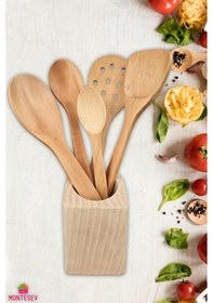 Resim Doğal Diş Budak Ağacı Standlı Ahşap Kayın Ağacı Kaşık Seti Yemek Kaşık Seti Ahşap Kaşıklık 6 Parça Ahşap 