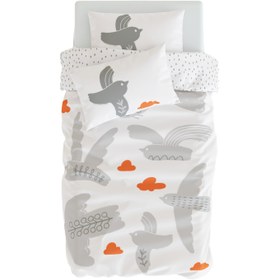 Resim Bird of Life Çift Taraflı Pamuk Saten Gri Çocuk Nevresim Seti 140x200cm 