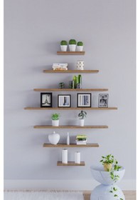Resim Yankı-BYEG 7li Safir Meşe Mdf Duvar Rafı Gizli Bağlantı Kitaplık 