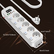 Resim 5-in-1 Çok Fonksiyonlu Güç Şeridi - Şok Koruma ile - 5 AC Çıkışı, 3 USB-A ve 2 Type-C Portu, 1 LED Güç Ekranı, Bireysel Anahtar Kontrolleri ve Uzatılmış Kablo, Verimli Elektrik Yönetimi için İdeal, Elektrikli Cihaz, Avrupa Standart Fiş, Güç Kaynağı, 220-240V, Avrupa Fiş Tipi 